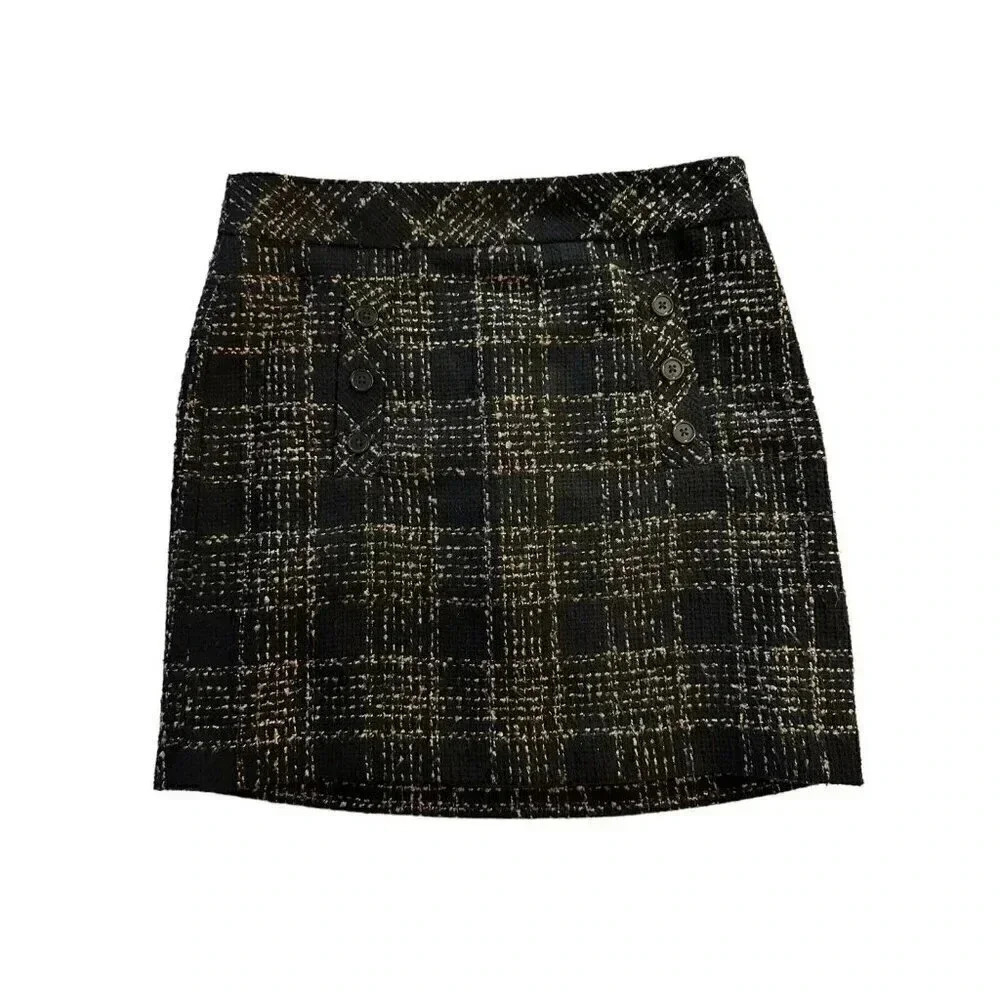 LOFT Ann Taylor Tweed Plaid Skirt women's size 6 black and beige